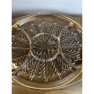 Vintage MCM Jeannette Glass 5 Part Divided Gold Trim 16” Relish Serving Dish 50s